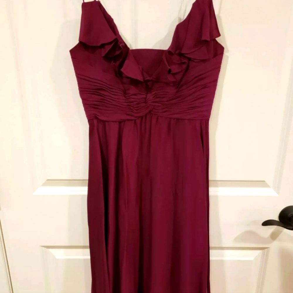 Bhldn Anthropologie Women's Maroon Ruffle Front Pleated Dress Size 2